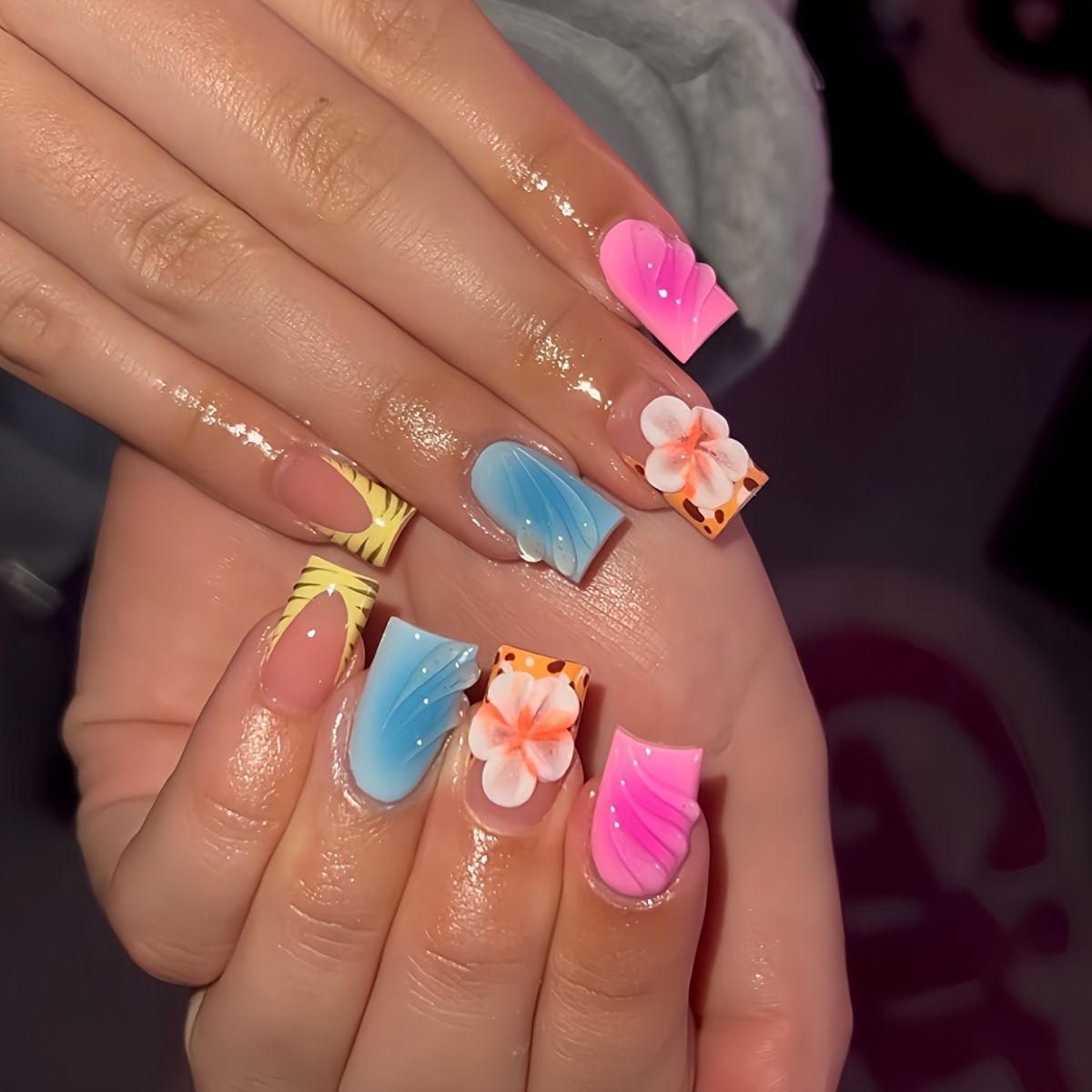 Pressed Flower Art - 24pcs Short Square Head False Nails