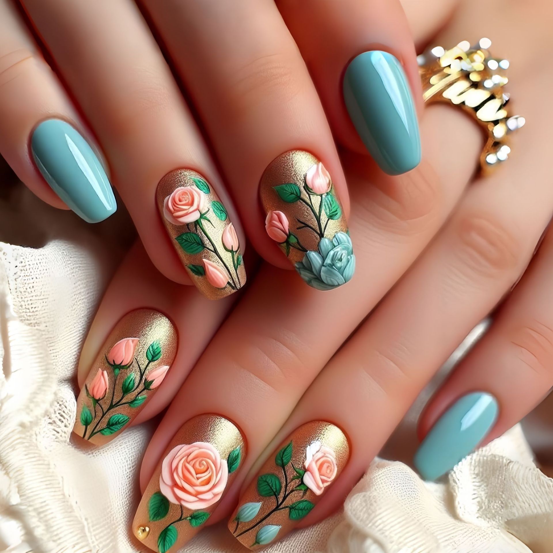 Medium fake nails for women gi - Pressed Flower Art recension och pris